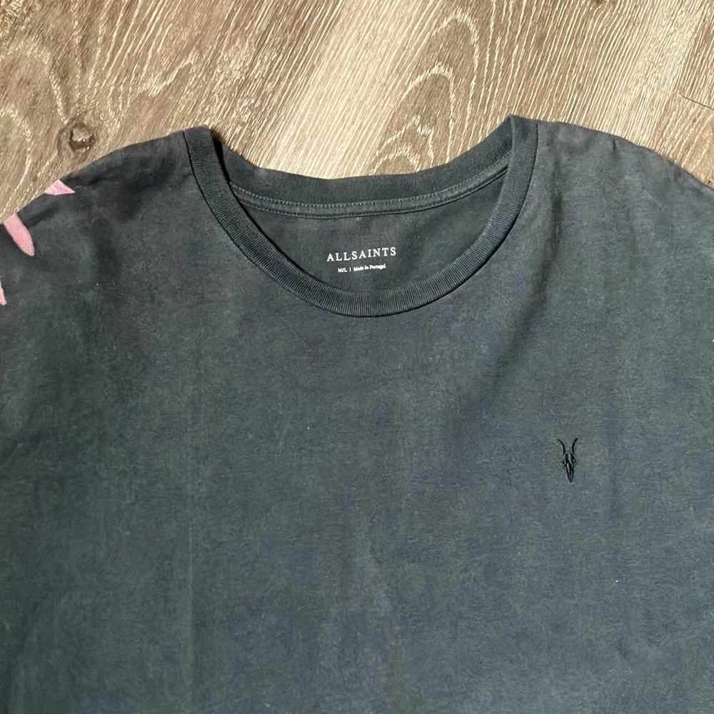 AllSaints Black Short Sleeve Tee with Pink Shoulder Accent - Picture 10 of 12